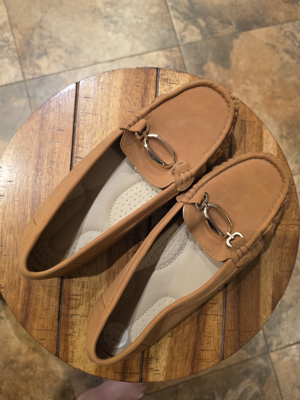 Women's Tan Leather Horsebit Loafer Flats